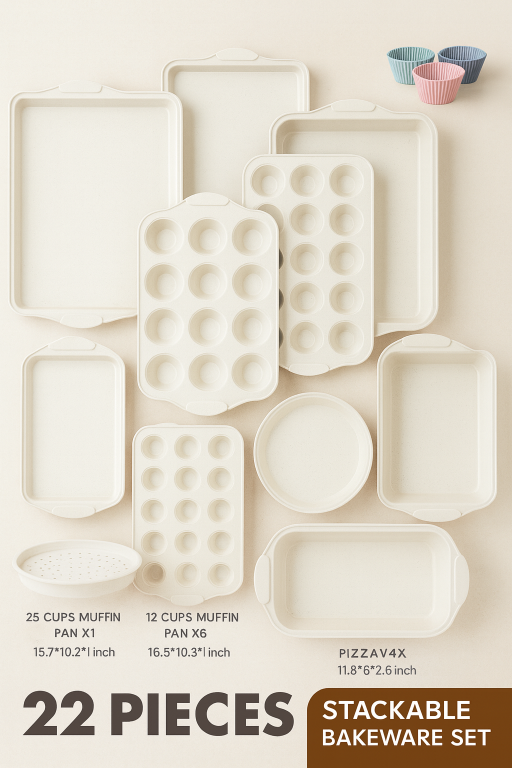 Kikcoin 22-Piece Nonstick Bakeware Set – Stackable & Oven Safe to 450°F