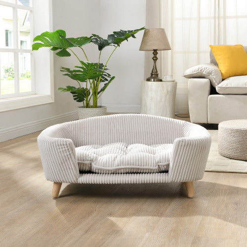 Elevated Dog Bed Frame – Corduroy Pet Couch with Wooden Legs for Small Dogs