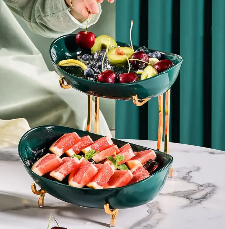 Modern Two-Tier Fruit Stand – Perfect Ceramic Display Tray for Snacks and Fruits