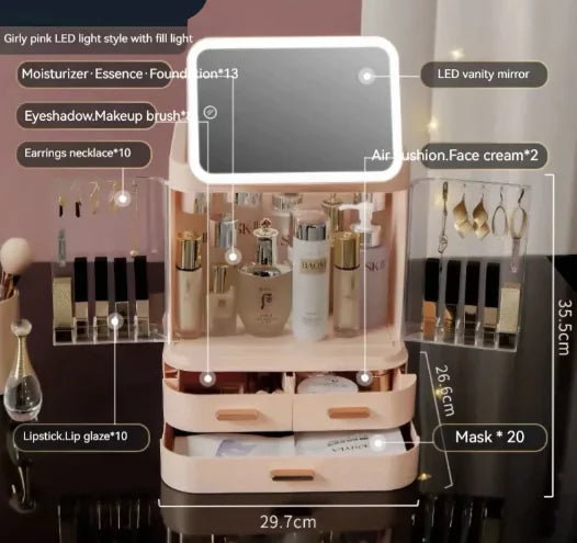 LED All-in-One Lighted Vanity Organizer – Mirror, Drawers & Storage