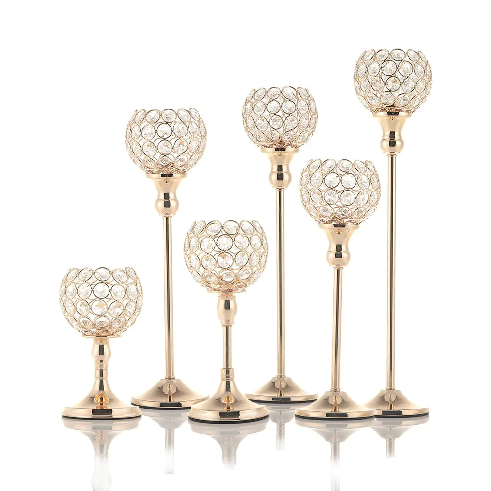 Luxury Wedding Centerpiece: Crystal Globe Gold Electroplated Candlestick Stand