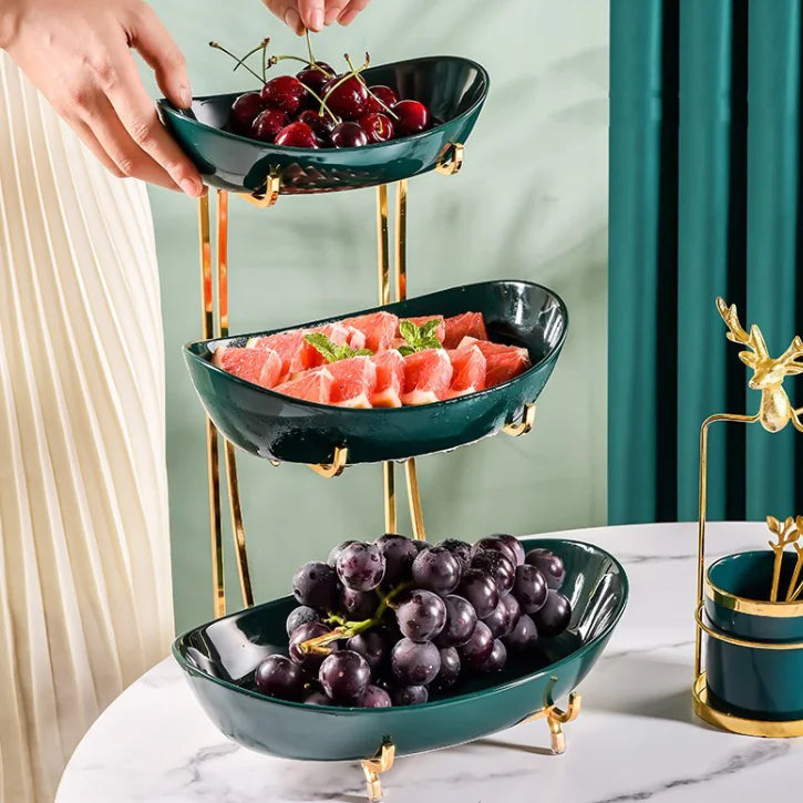 Modern Two-Tier Fruit Stand – Perfect Ceramic Display Tray for Snacks and Fruits