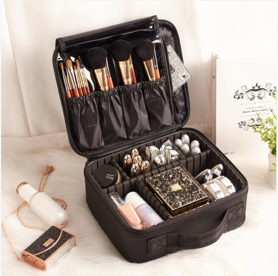 Mini Travel Makeup Bag with Adjustable Dividers
