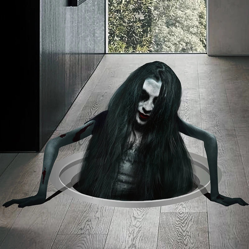 3D Scary Ghost Wall & Floor Sticker – Halloween Horror Decoration PVC Decal