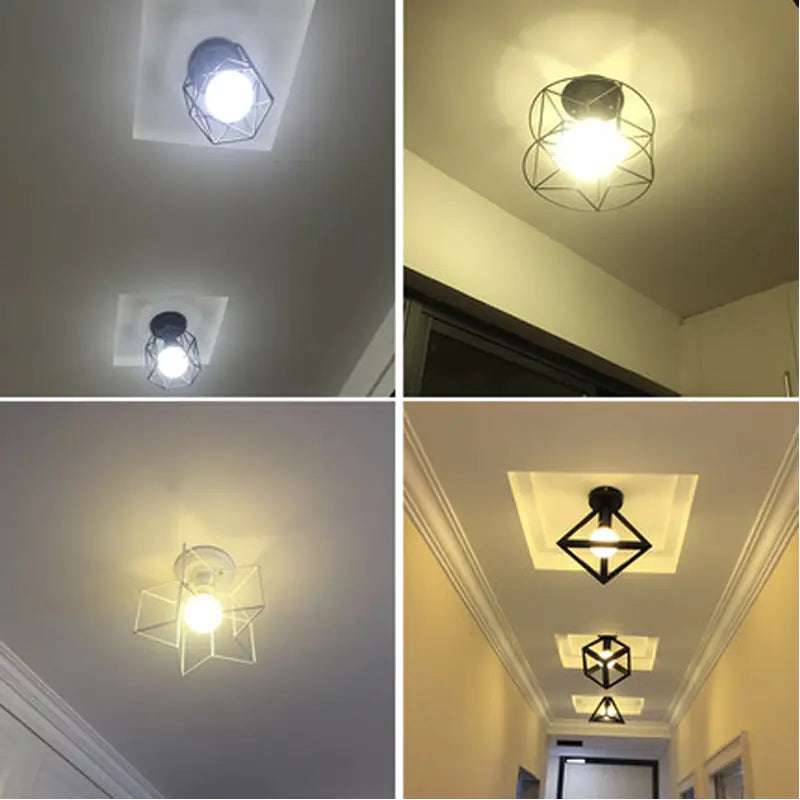 Vintage Iron Cage Ceiling Lamp – Black Metal Pendant Light, E27 Fixture