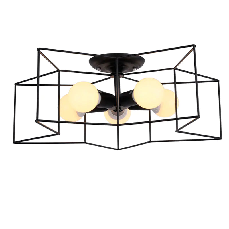 Vintage Iron Cage Ceiling Lamp – Black Metal Pendant Light, E27 Fixture