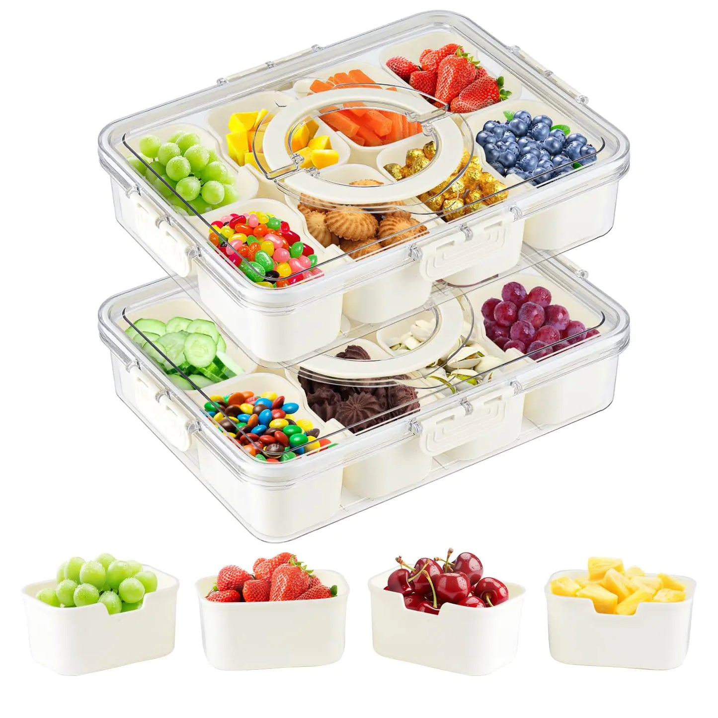 Ekubx Snack Box Charcuterie Container: 2 Pack Travel Divided Serving Tray with Lid - Organizer Snackle Platter Boxes for Food - Portable Charcuterie Board for Party and Picnic