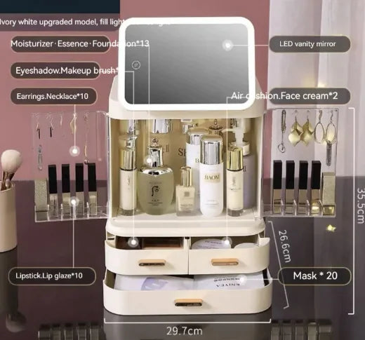 LED All-in-One Lighted Vanity Organizer – Mirror, Drawers & Storage