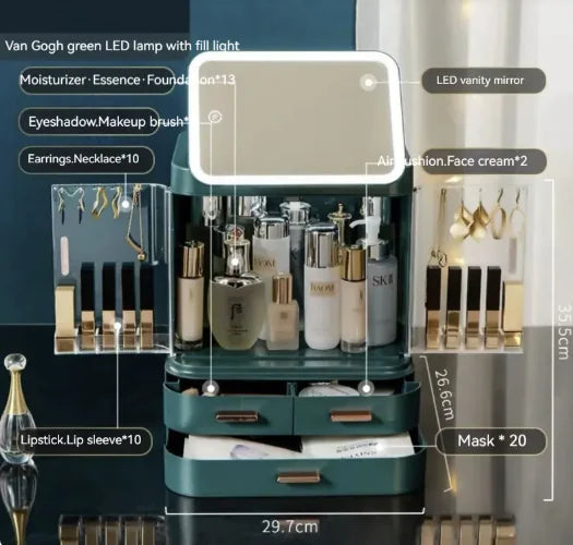 LED All-in-One Lighted Vanity Organizer – Mirror, Drawers & Storage