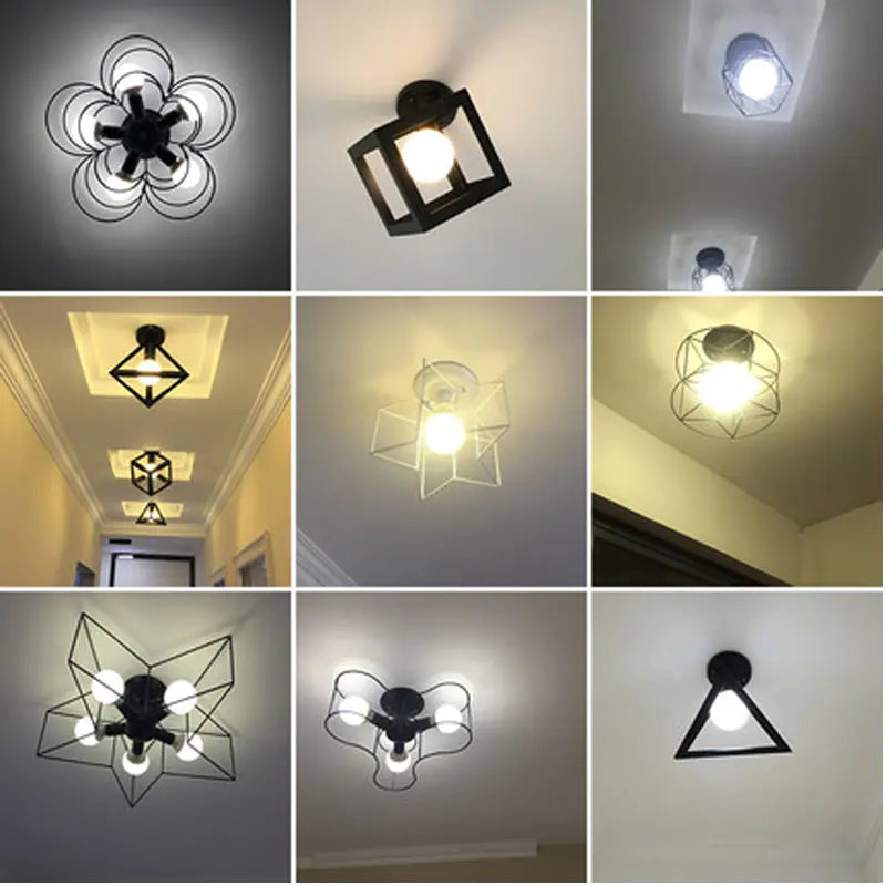 Vintage Iron Cage Ceiling Lamp – Black Metal Pendant Light, E27 Fixture