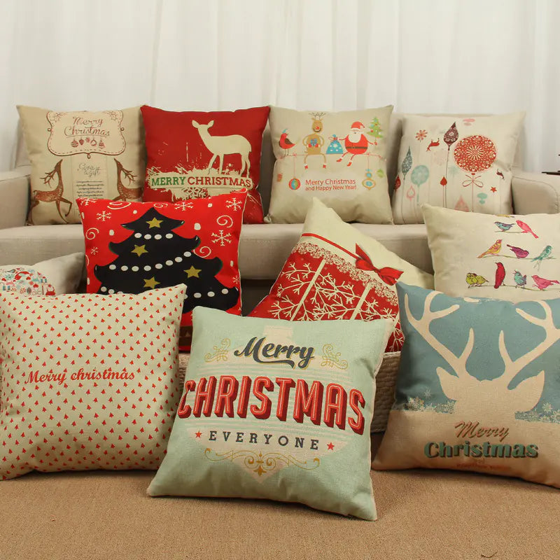 Christmas Cushion Cover 45x45cm – Premium Linen Pillowcase for Holiday Home Decor