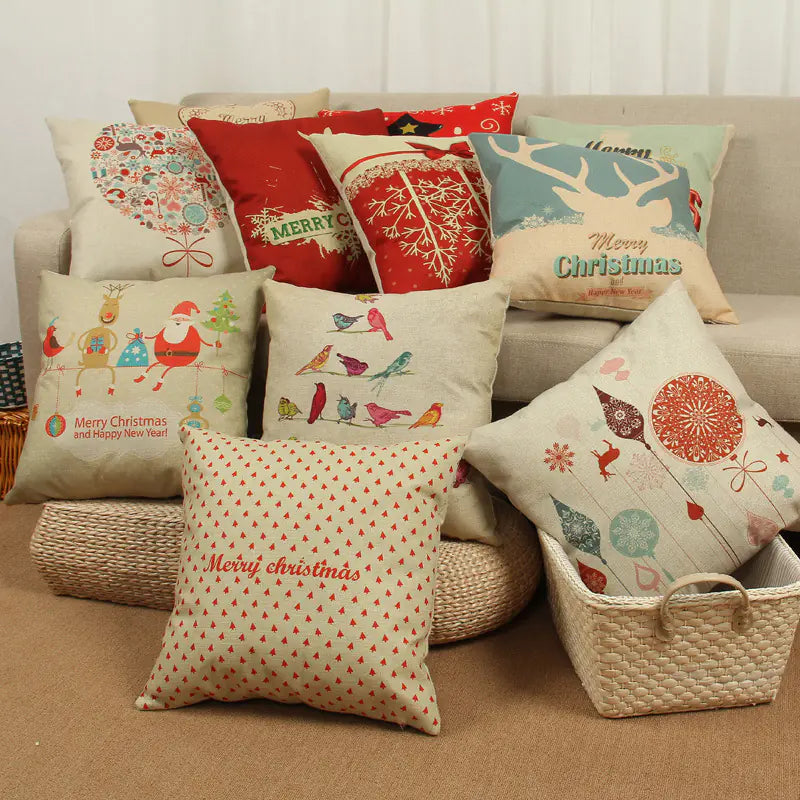 Christmas Cushion Cover 45x45cm – Premium Linen Pillowcase for Holiday Home Decor
