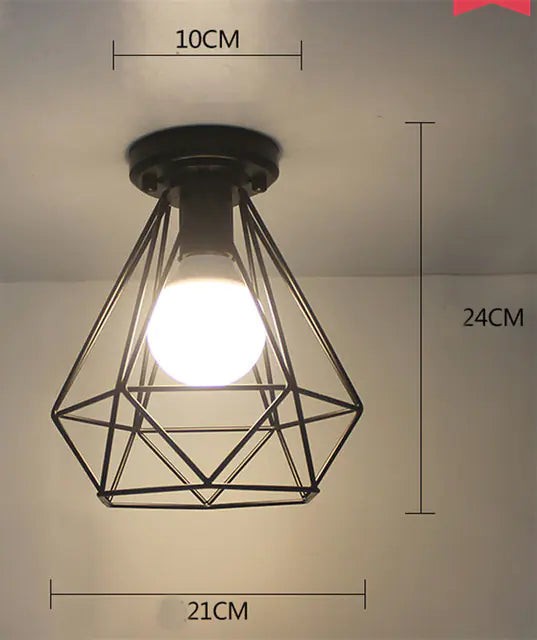 Vintage Iron Cage Ceiling Lamp – Black Metal Pendant Light, E27 Fixture