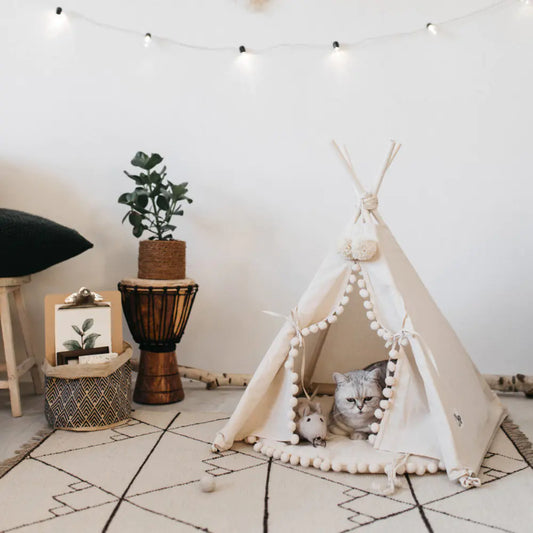 Breathable Pet Tent Bed with Wooden Frame – Cozy Teepee for Dogs & Cats