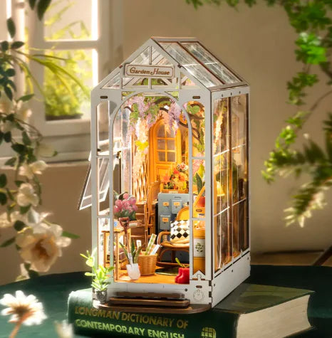 Robotime Garden House Book Nook Kit – DIY Wooden Puzzle with LED Lights