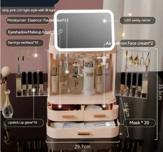 LED All-in-One Lighted Vanity Organizer – Mirror, Drawers & Storage