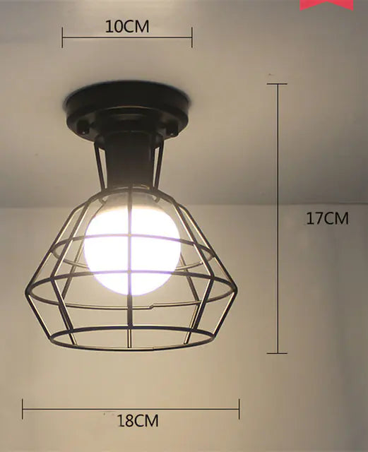 Vintage Iron Cage Ceiling Lamp – Black Metal Pendant Light, E27 Fixture