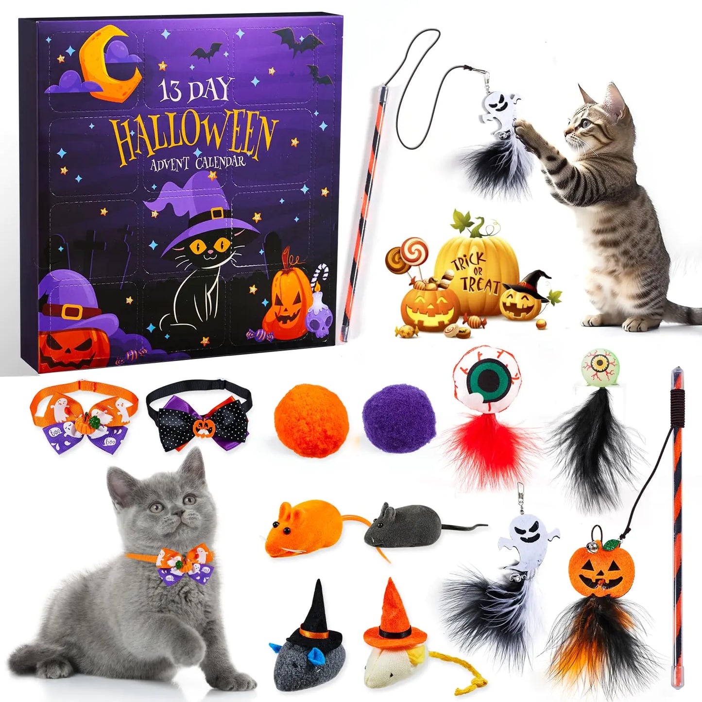 13-Day Halloween Cat Advent Calendar 2025 – Assorted Cat Toys Countdown Set