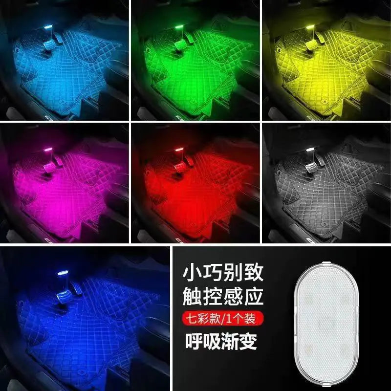 Wireless touch LED ambient car interior light in footwel