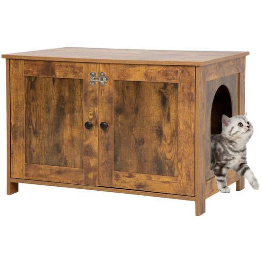 BestPet Wooden Cat Litter Box Enclosure – Modern Hidden Litter Furniture Cabinet with Divider for Large Automatic Litter Boxes