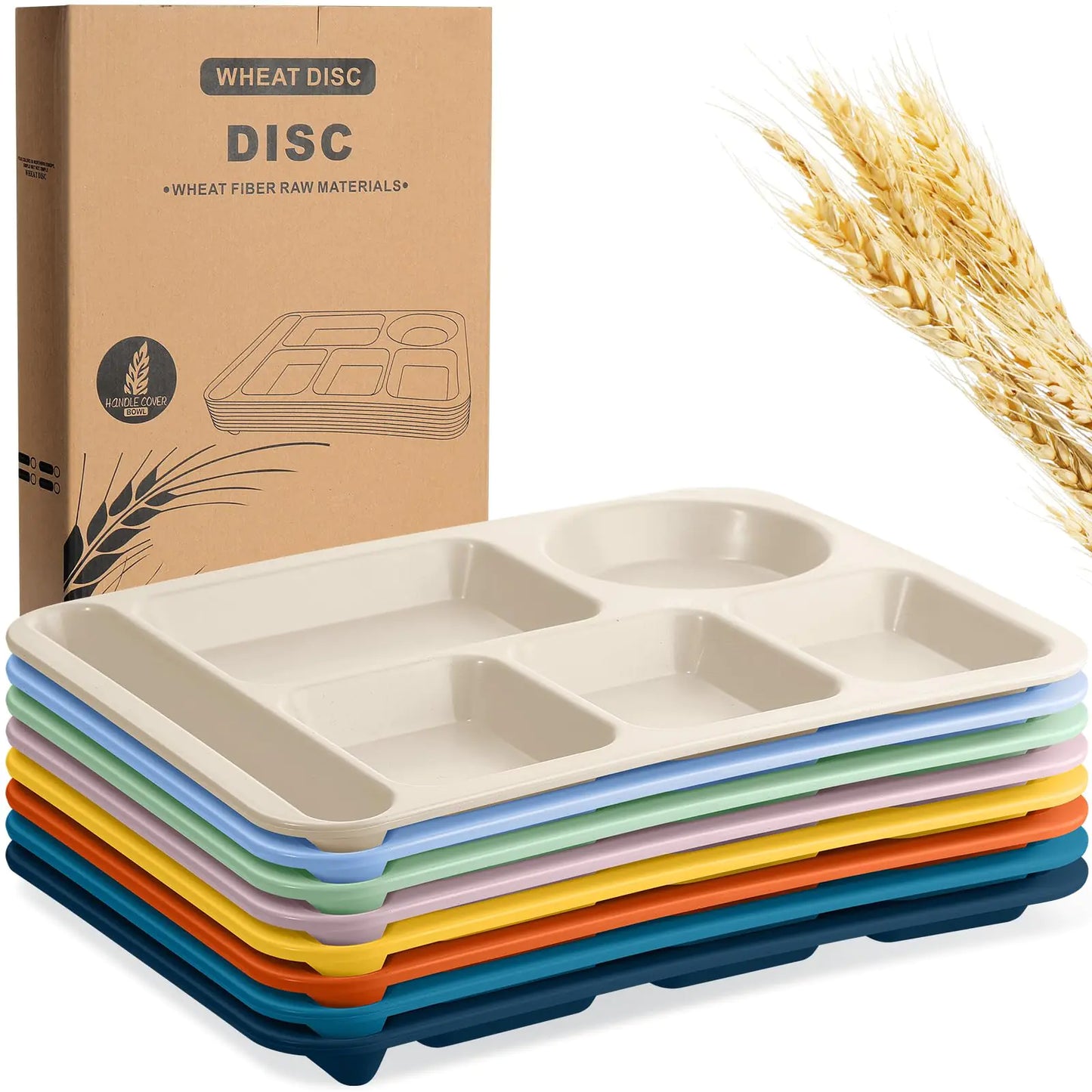 Unbreakable 14-Inch Divided Dinner Plates – 8-Piece Wheat Straw Tray Set