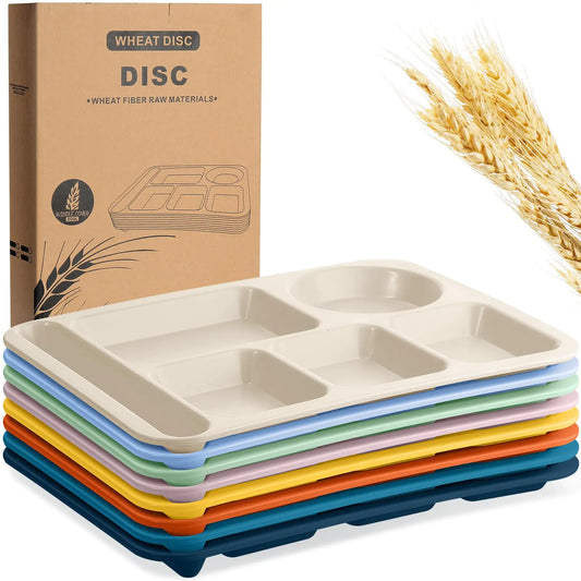 Unbreakable 14-Inch Divided Dinner Plates – 8-Piece Wheat Straw Tray Set