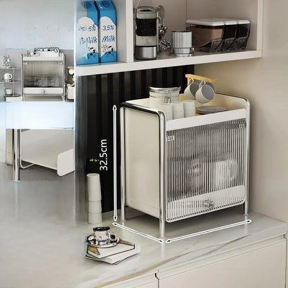 Steel Sliding Door Storage Box | Multipurpose Kitchen & Mug Organizer