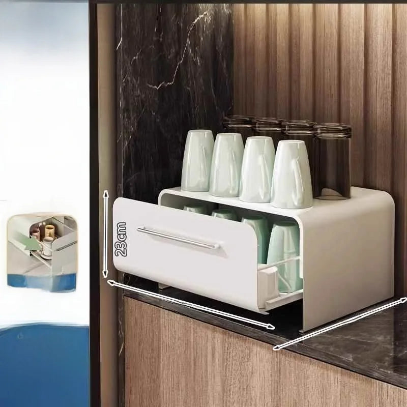 Steel Sliding Door Storage Box | Multipurpose Kitchen & Mug Organizer