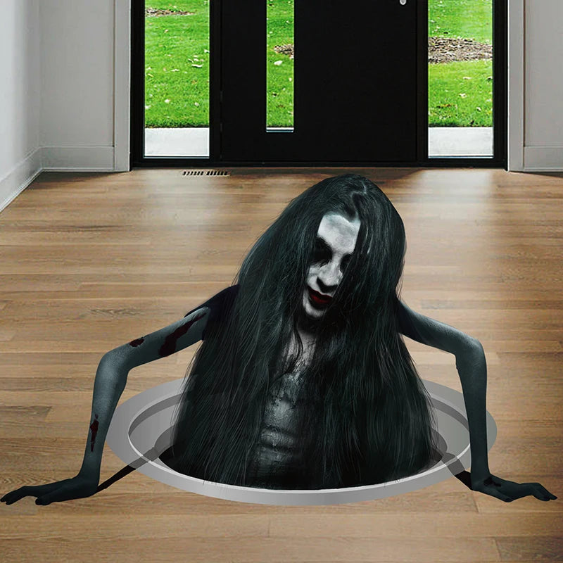 3D Scary Ghost Wall & Floor Sticker – Halloween Horror Decoration PVC Decal