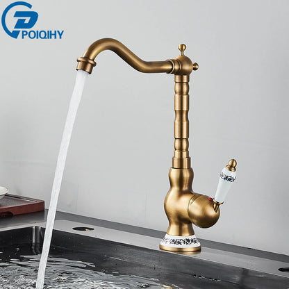 Antique Brass Sink Mixer Tap – Bathroom & Kitchen Rotating Faucet