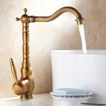 Antique Brass Sink Mixer Tap – Bathroom & Kitchen Rotating Faucet