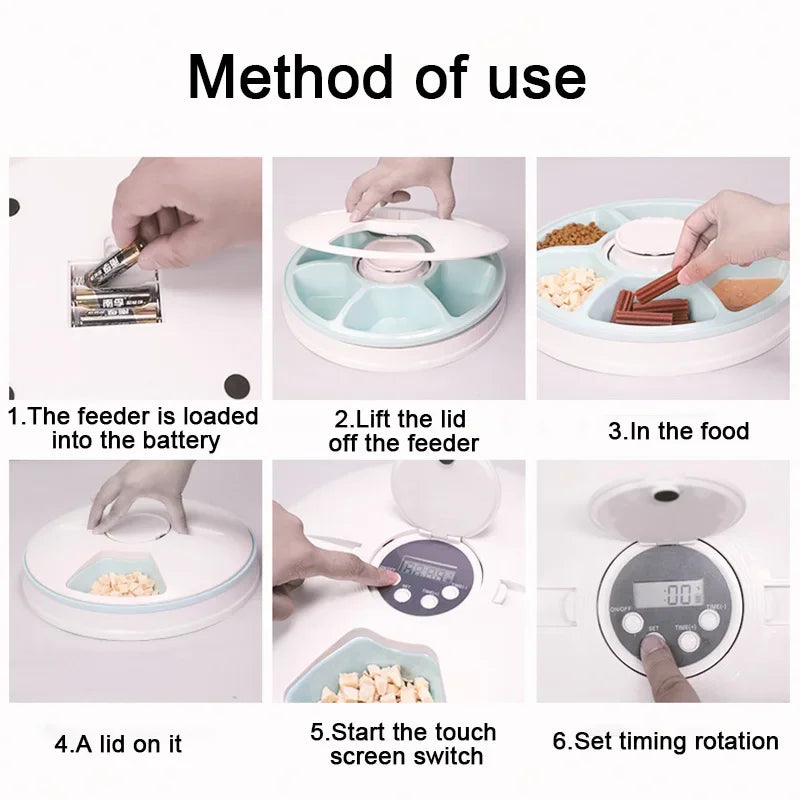 Automatic Cat & Dog Feeder – 6 Meal Trays, LCD Display, Anti-Slip