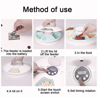 Automatic Cat & Dog Feeder – 6 Meal Trays, LCD Display, Anti-Slip