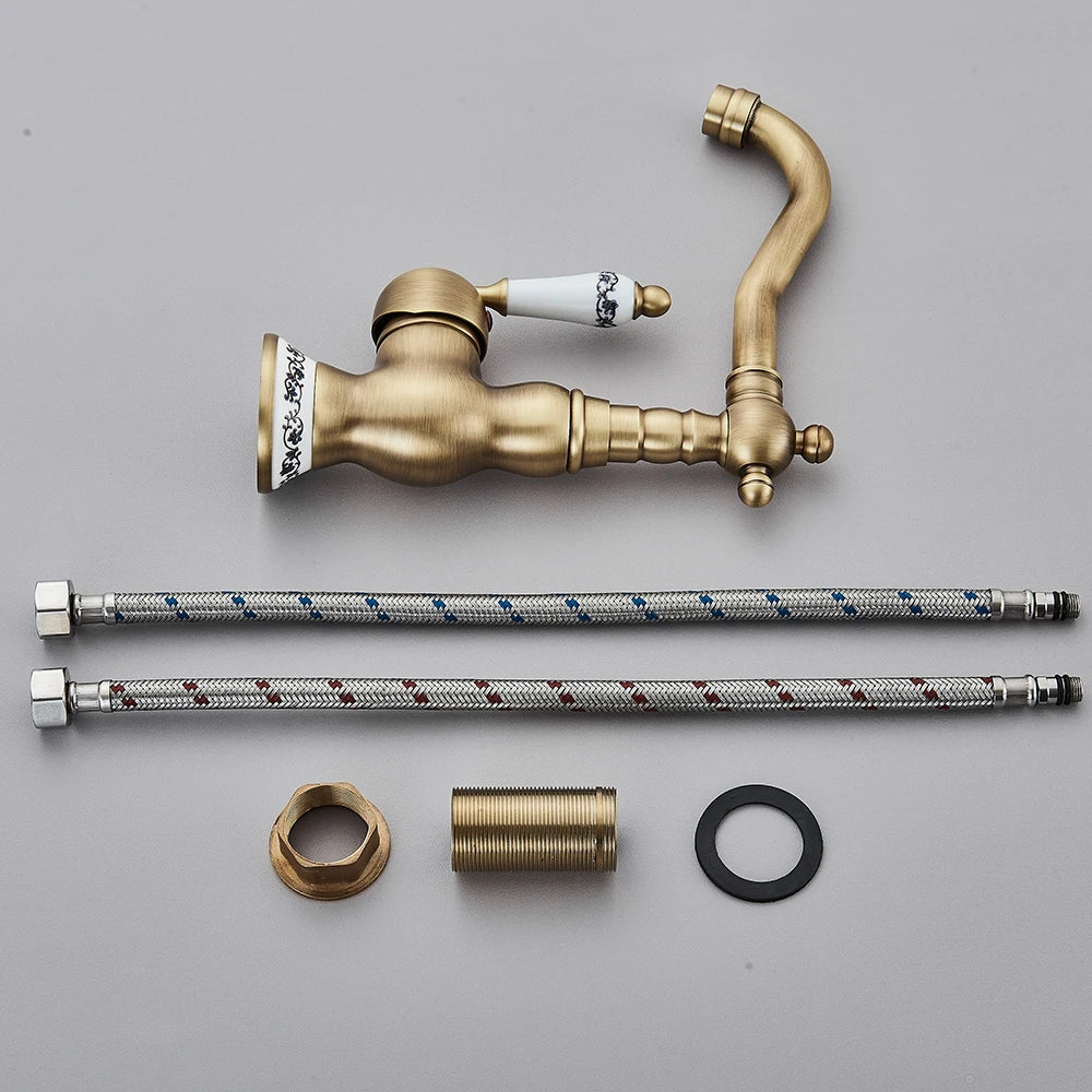 Antique Brass Sink Mixer Tap – Bathroom & Kitchen Rotating Faucet