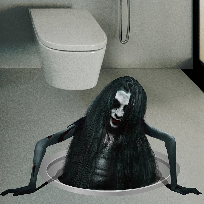 3D Scary Ghost Wall & Floor Sticker – Halloween Horror Decoration PVC Decal