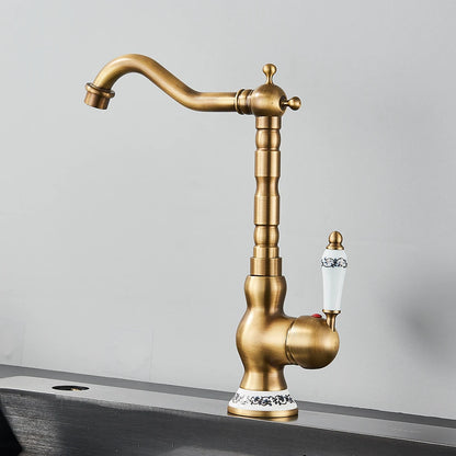 Antique Brass Sink Mixer Tap – Bathroom & Kitchen Rotating Faucet