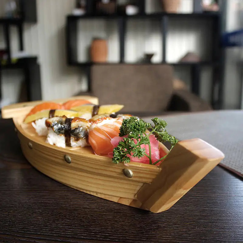 Wooden Sushi Boat Tray – Premium Pine Wood Sushi Platter