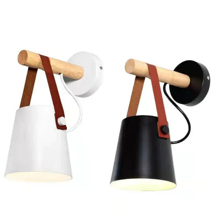 Wooden Wall Light – Macaron Wall Lamp, Modern Bedside Sconce (Black/White)
