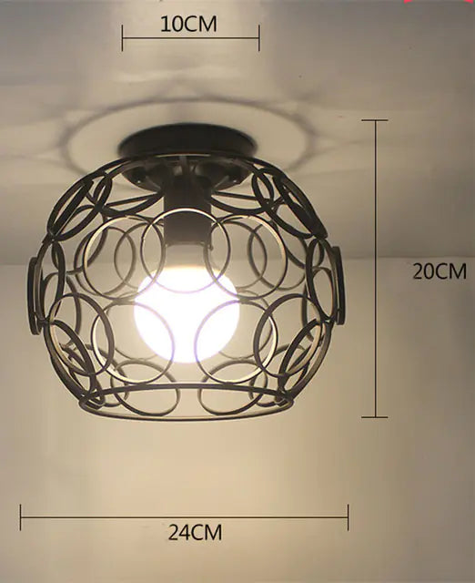 Vintage Iron Cage Ceiling Lamp – Black Metal Pendant Light, E27 Fixture