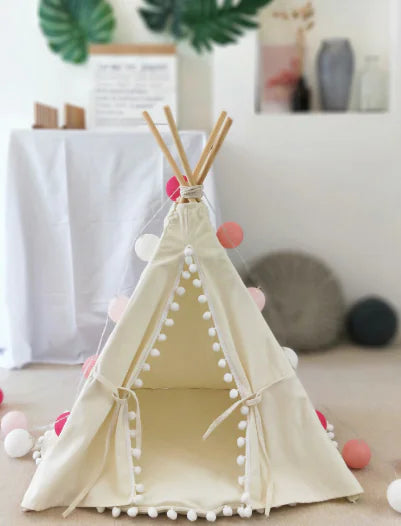 Breathable Pet Tent Bed with Wooden Frame – Cozy Teepee for Dogs & Cats