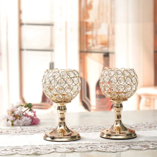 Luxury Wedding Centerpiece: Crystal Globe Gold Electroplated Candlestick Stand