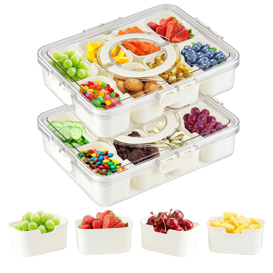 Ekubx Snack Box Charcuterie Container: 2 Pack Travel Divided Serving Tray with Lid - Organizer Snackle Platter Boxes for Food - Portable Charcuterie Board for Party and Picnic