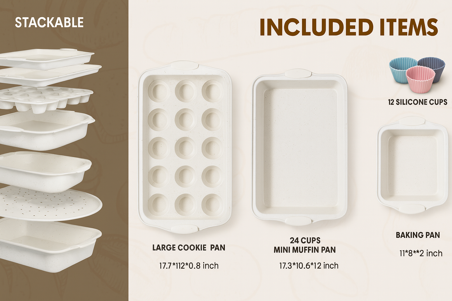 Kikcoin 22-Piece Nonstick Bakeware Set – Stackable & Oven Safe to 450°F