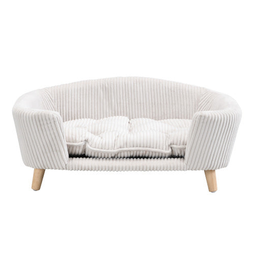 Elevated Dog Bed Frame – Corduroy Pet Couch with Wooden Legs for Small Dogs