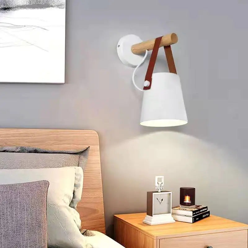 Wooden Wall Light – Macaron Wall Lamp, Modern Bedside Sconce (Black/White)