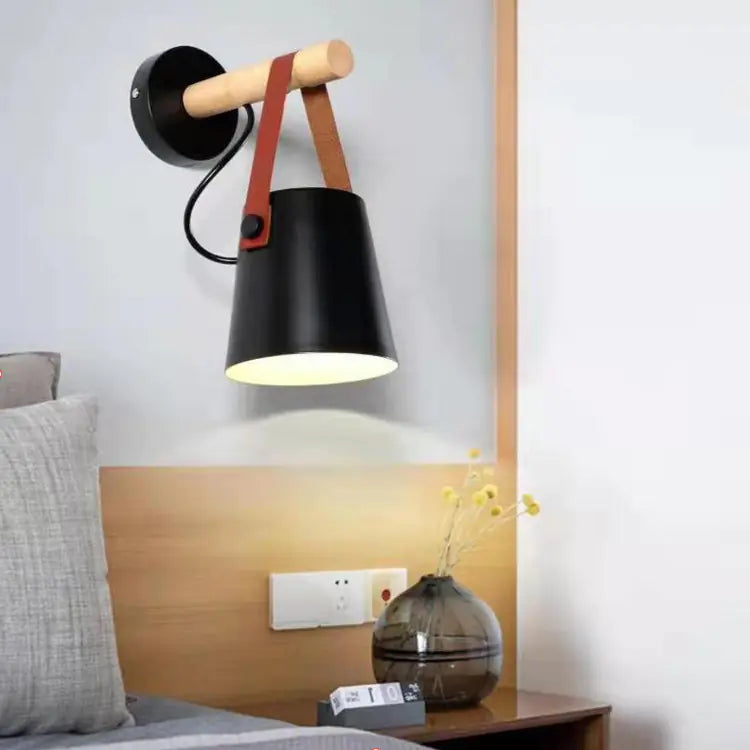 Wooden Wall Light – Macaron Wall Lamp, Modern Bedside Sconce (Black/White)