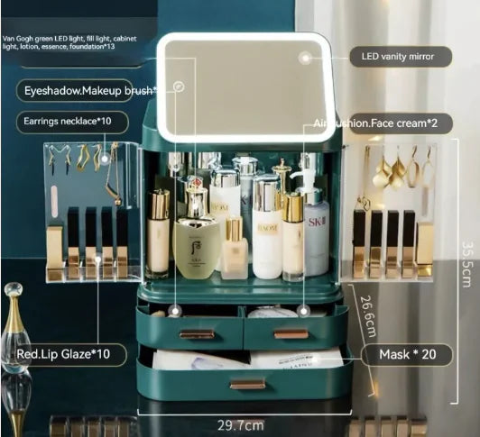 LED All-in-One Lighted Vanity Organizer – Mirror, Drawers & Storage