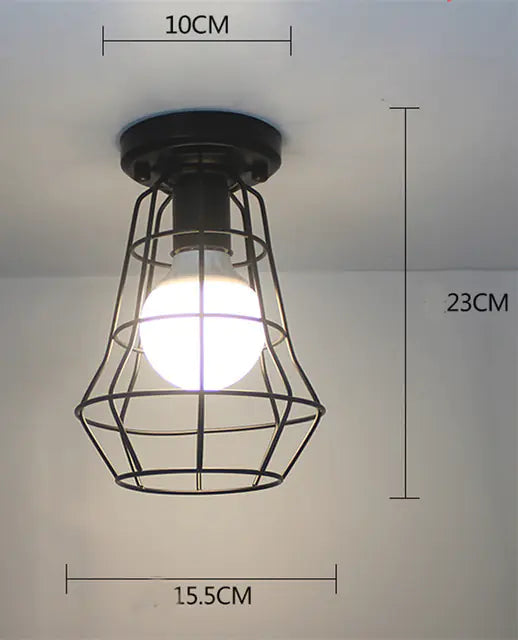 Vintage Iron Cage Ceiling Lamp – Black Metal Pendant Light, E27 Fixture