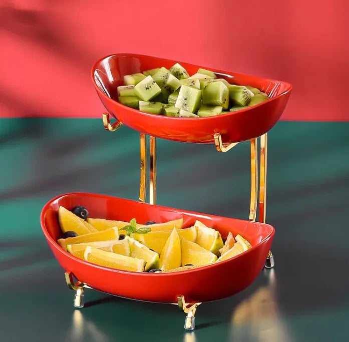 Modern Two-Tier Fruit Stand – Perfect Ceramic Display Tray for Snacks and Fruits