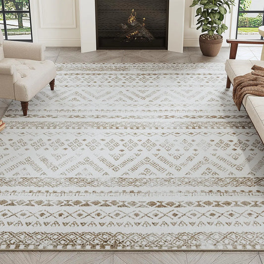 PADOOR 8x10 Washable Area Rug – Non Slip Neutral Modern Carpet for Living Room, Bedroom, Dining Room